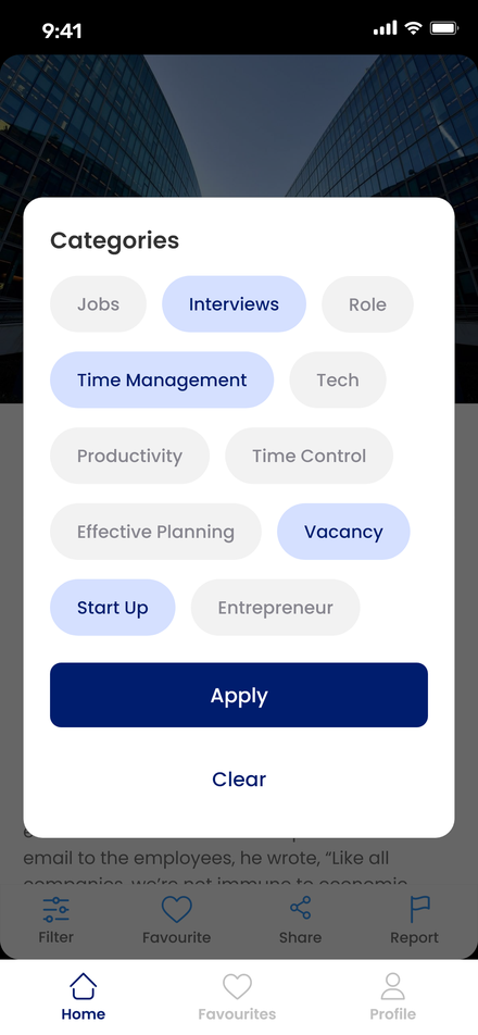 NIW content categories screen