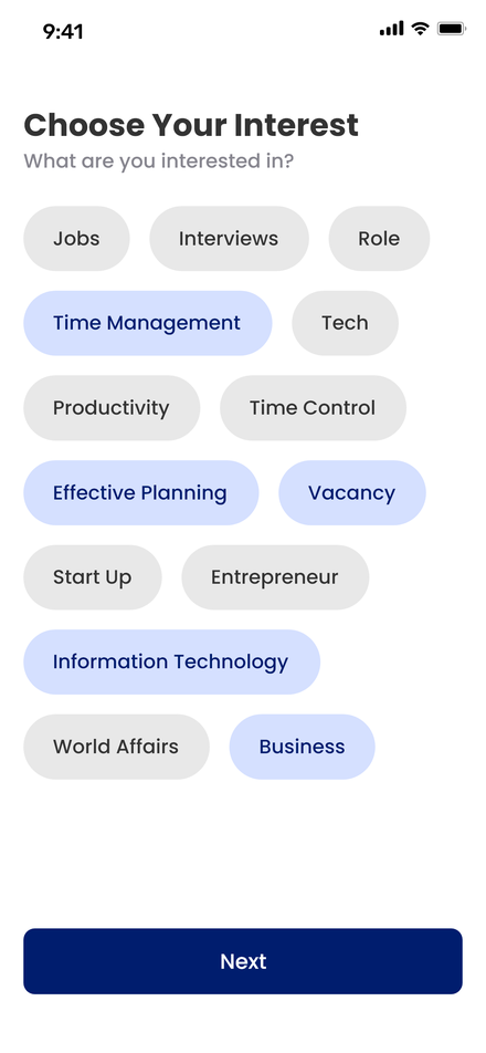 NIW topic of interest selection for personalization